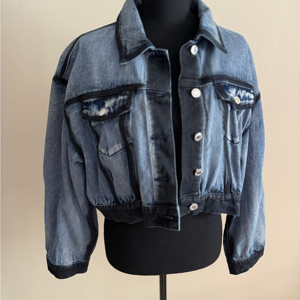 PrettyLittleThing Acid Wash Cropped Denim Jacket Oversized Boxy US 6